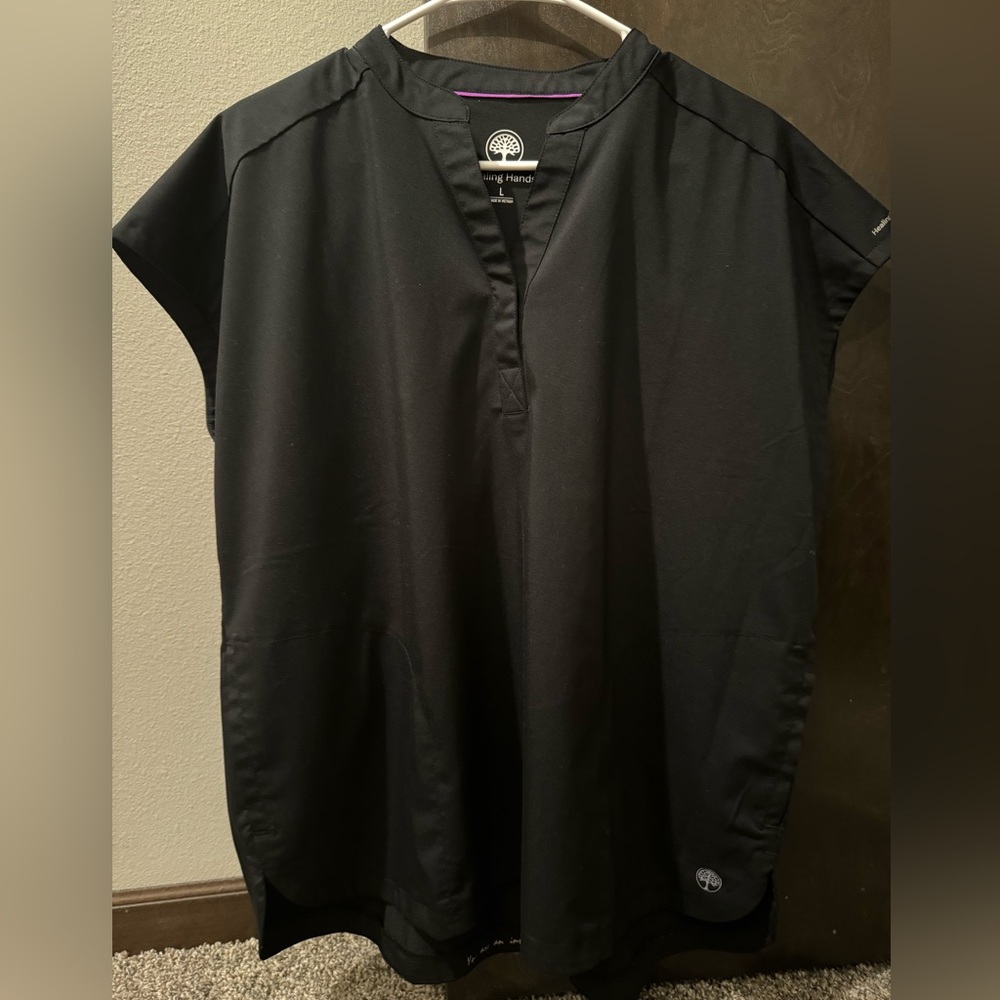Black Healing Hands purple label scrub top